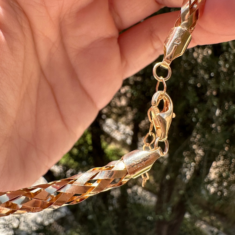Gold Braided Necklace Choker Made in Italy 925 - Picture 4 of 6